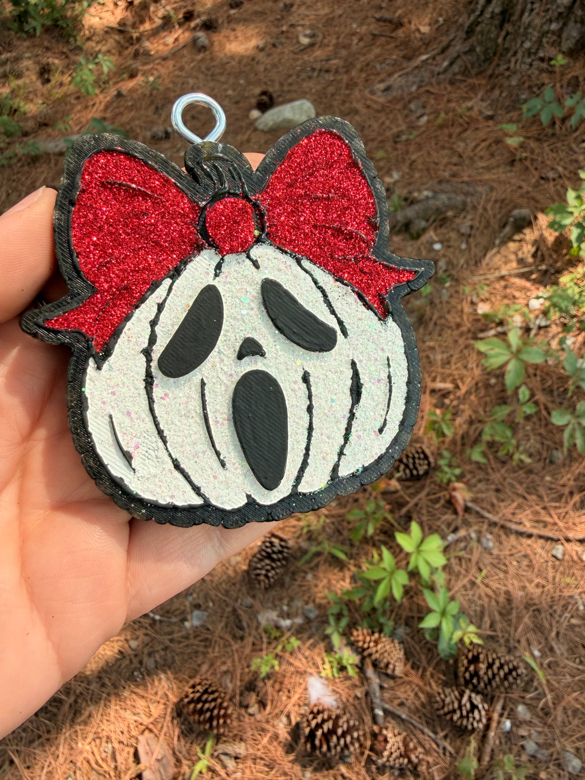 Girly Ghost Face Car Freshie | Red Bow Spooky Air Freshener